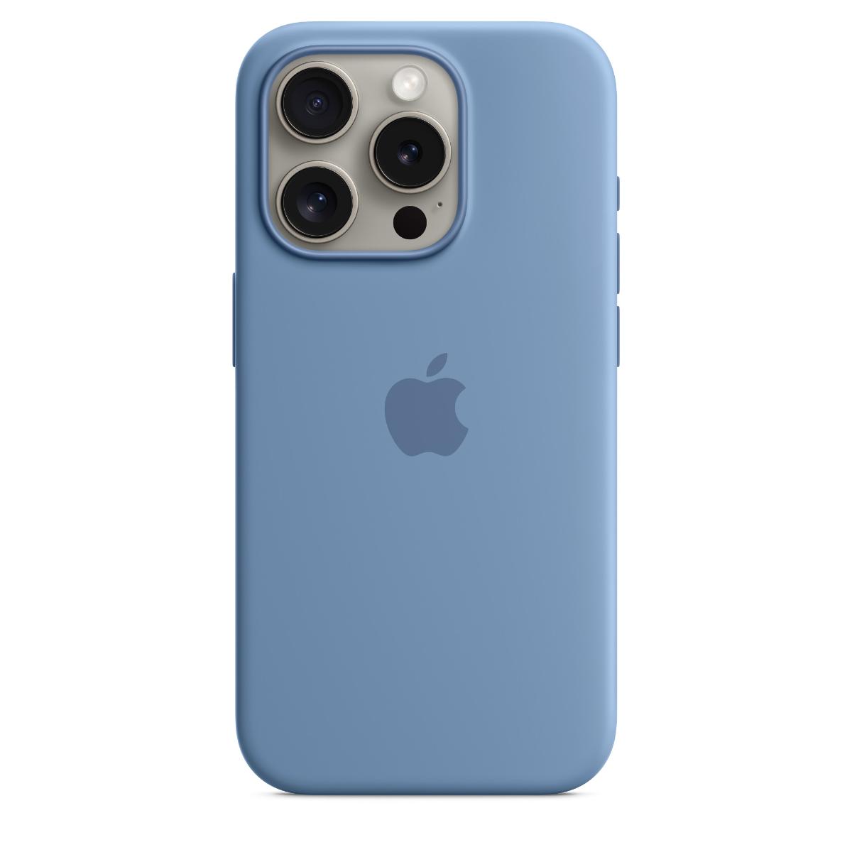 iPhone 15 Pro Silicone Case with MagSafe - white blue iPhone 15 Pro Silicone Case with MagSafe - Winter Blue