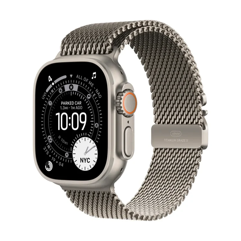 Apple Watch Ultra 3 GPS + Cellular 49mm Natural Titanium Case with Natural Titanium Milanese Loop - Small
