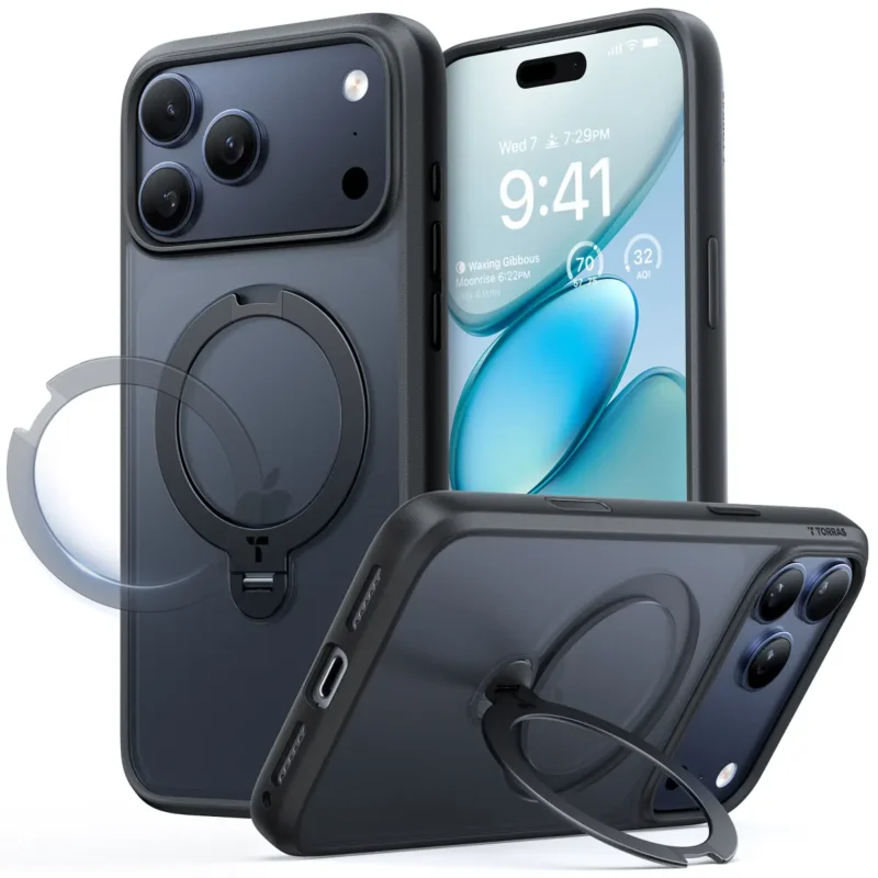 Torras Ostand Spin за iPhone 17 Pro Max, Black – изглед 1