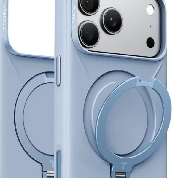 Torras Ostand Q3 Silicone за iPhone 18 Pro Max, Light Blue – детайл