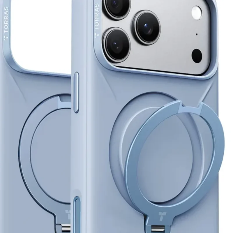 Torras Ostand Q3 Silicone за iPhone 18 Pro Max, Light Blue – детайл