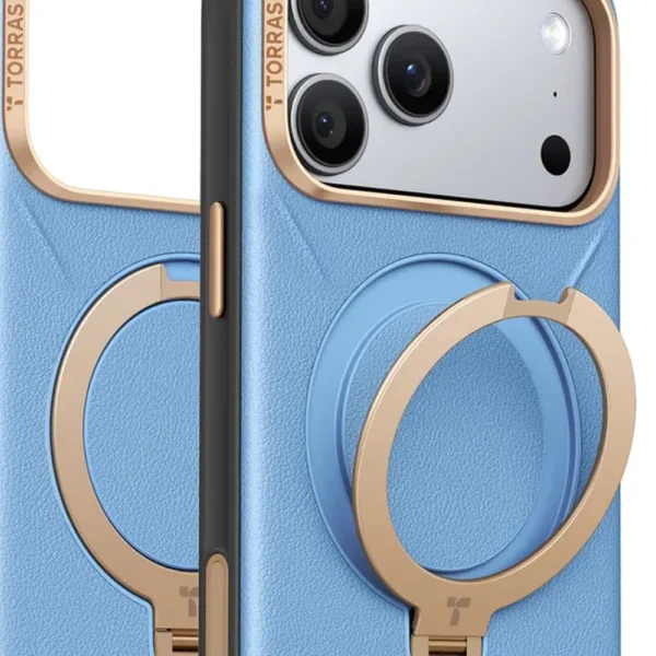 Torras Ostand Q3 VegSkin за iPhone 18 Pro, Blue – детайл