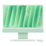 iMac 24 с чип M6 в цвят Green – отпред, с клавиатура и мишка