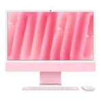iMac 24 с чип M6 в цвят Pink – отпред, с клавиатура и мишка