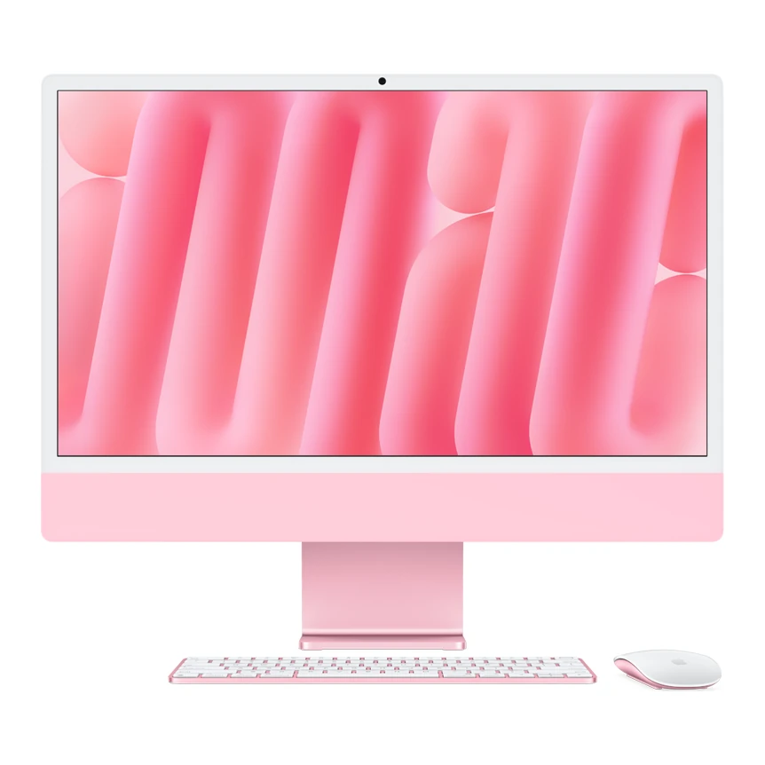 iMac 24 с чип M6 в цвят Pink – отпред, с клавиатура и мишка iMac 24 с чип M6 в цвят Pink – отпред, с клавиатура и мишка