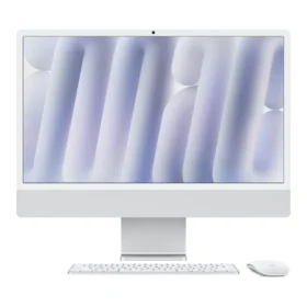 iMac 24 с чип M6 в цвят Silver – отпред, с клавиатура и мишка